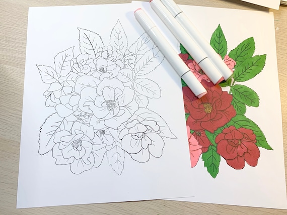 Floral Coloring Page Digital Download PDF JPEG for kids teens and adults