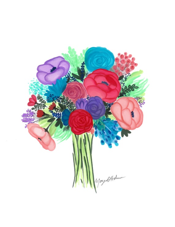 Rainbow Flower Art Printable Digital Download, Home Decor Wall Ink Marker Drawing Painting Rose 16x20 11x14 9x12 8x10 5x7