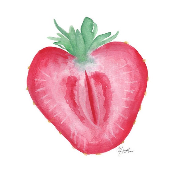 Strawberry Art Printable Digital Download, Wall Art Home Decor, Watercolor painting, square 8x8 10x10, Kitchen Dining, fruit, berry, food