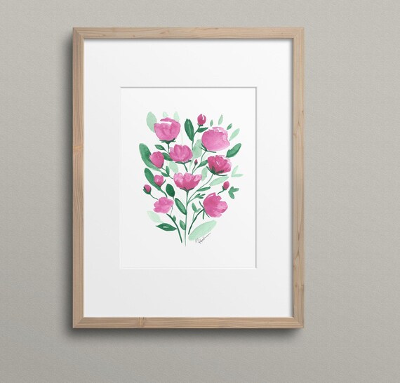 Pink Flower Art Printable Digital Download, Home Decor Wall Art, abstract watercolor painting 8x10, 4x6, 5x7, 9x12, 11x14, 16x20, letter