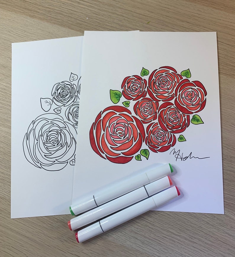 Floral Coloring Page Abstract Roses Printable Digital Download - Etsy