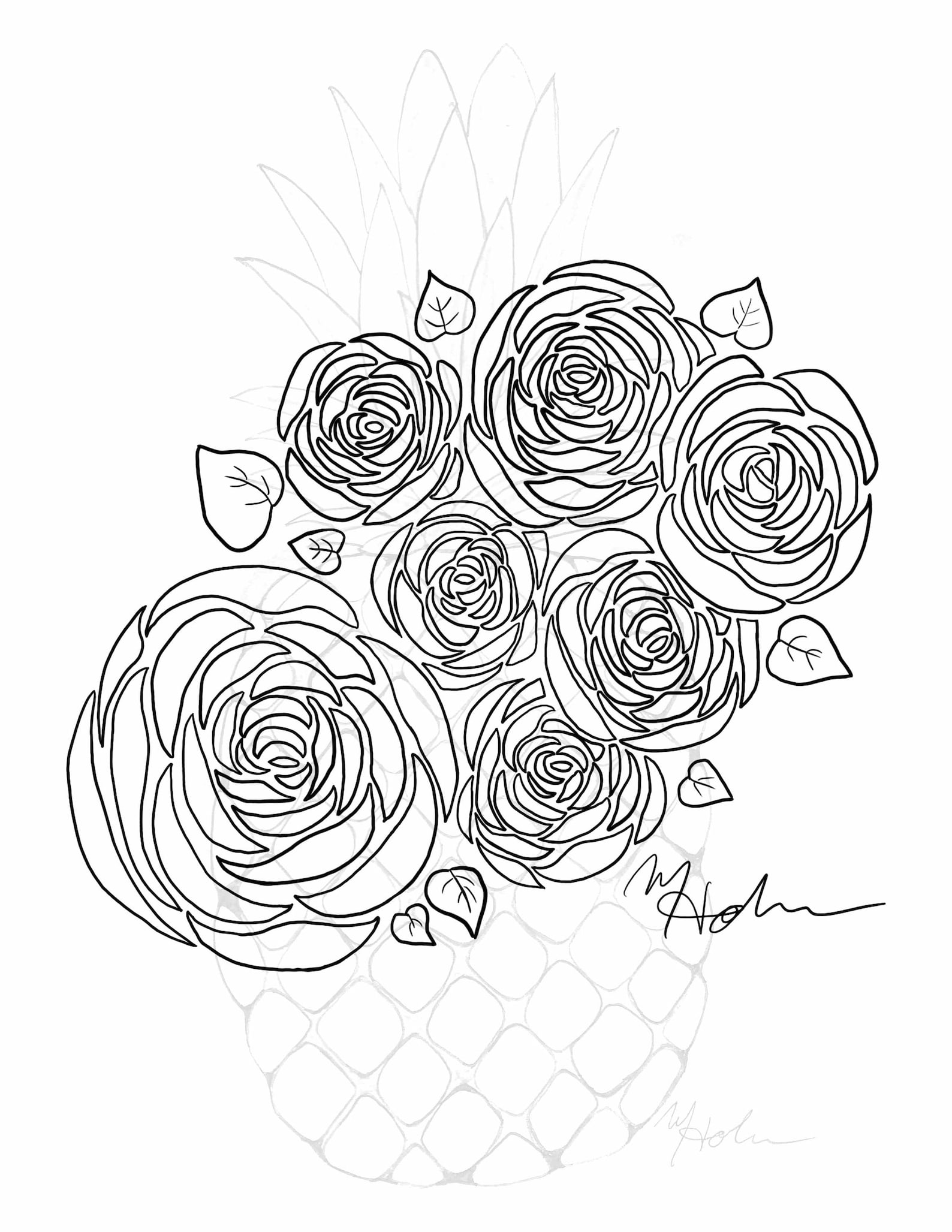 Floral Coloring Page Abstract Roses Printable Digital Download - Etsy
