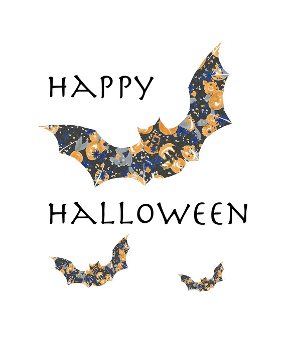 Halloween Bats Floral Silhouette Wall Art Home Decor Digital Download Art Printable Ink Marker Drawing