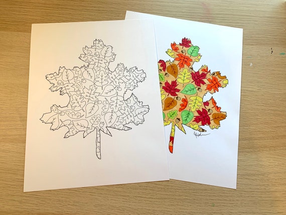 Digital Download Printable Coloring Page, Fall Autumn Leaves
