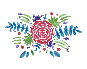 Lámina artística floral de rosas, Ramo de acuarela (Descarga digital)