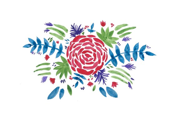 Rose Art Printable Digital Download, Bouquet, Red, Green, Blue, Rose, Flowers, Leaves, Colorful, 6x4, plant, gift, wall decor, painting
