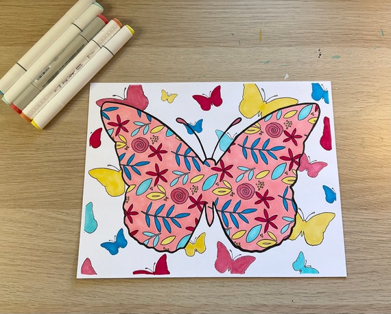 Butterfly Collage Coloring Page Digital Download PDF JPG, for kids teens adults