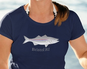 Bristol 4th o' July pride! Patriotic Striped Bass Seafaring Apparel-Honor RI's maritime heritage and Bristol's legacy with a tribute the 4th