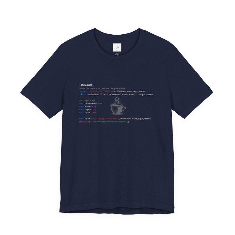 JavaScript Coder Coffee Tee, Unique Programmer Gift Navy