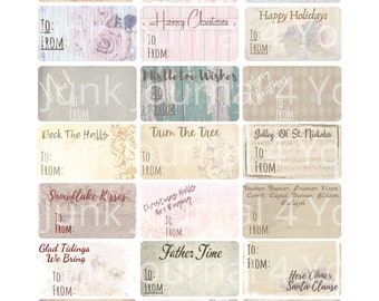 Vintage Shabby Chic Junk Journal Afdrukbare kerstcadeau tags