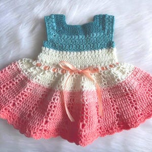 Crochet Baby Dress, Handknit Baby Dress, Size 9-12 Months