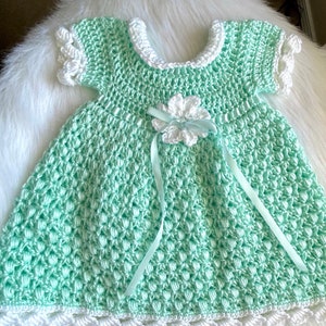 Crochet Baby Dress with crocheted removable center flower, Size 18-24 Months