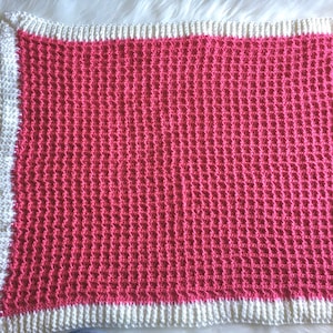 Crochet Pink Baby Blanket: Handmade Acrylic Waffle Stitch, 30&quot; x 26&quot;