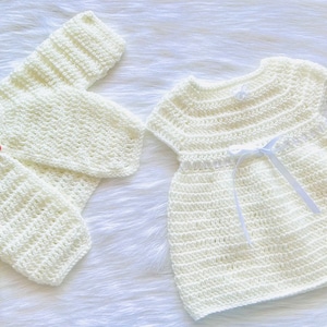 Crochet Baby Dress and Bolero Set: Handmade Antique White, 3-6 Months
