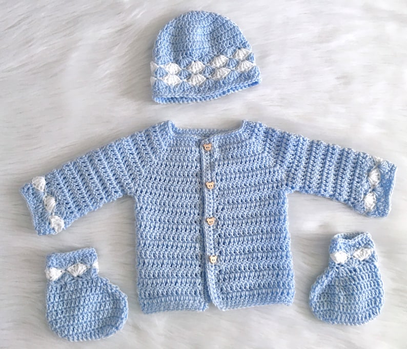 Baby Boy Crochet Sweater Set, Infant Handmade Baby Cardigan Outfit