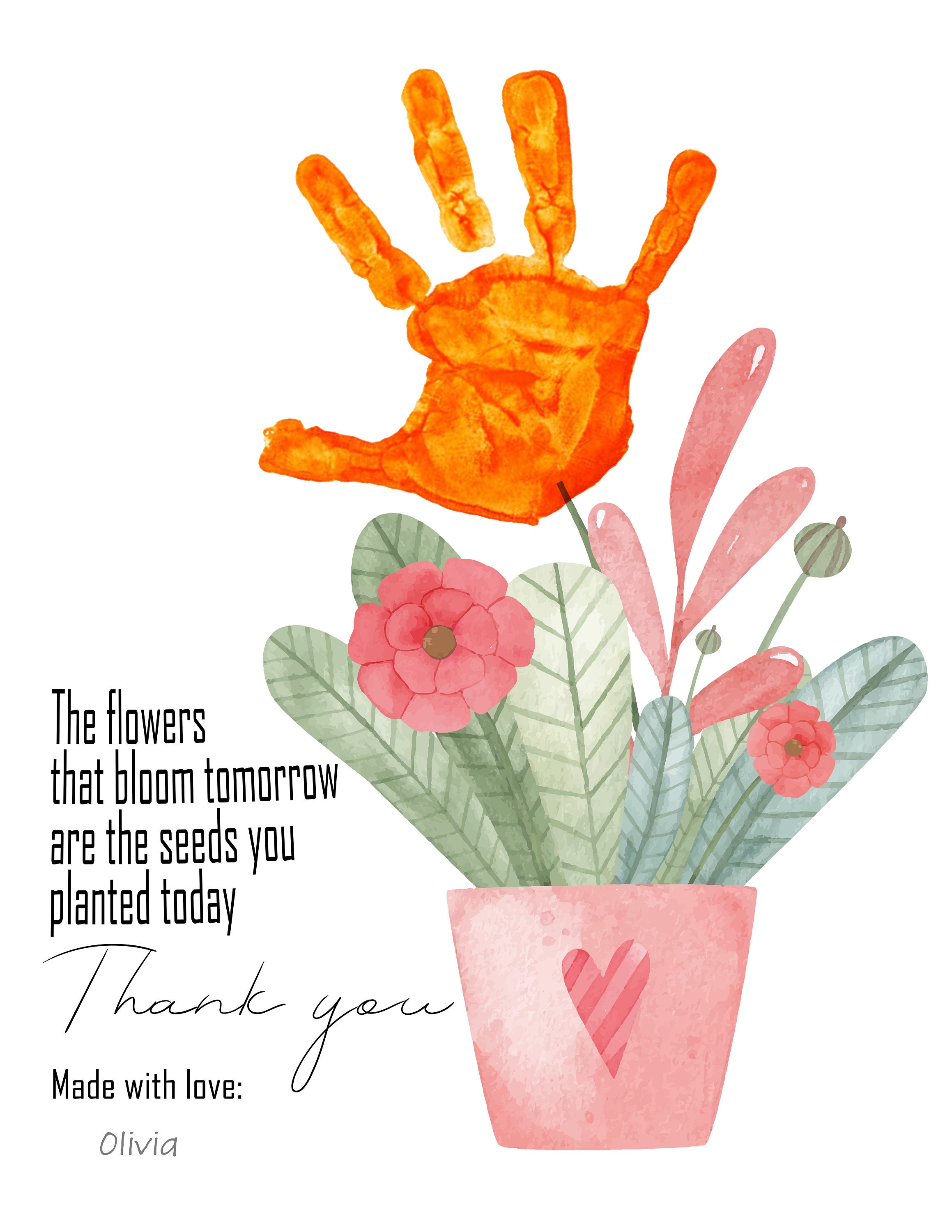 Teacher Appreciation Handprint Art: Printable Gift From Kids Instant ...