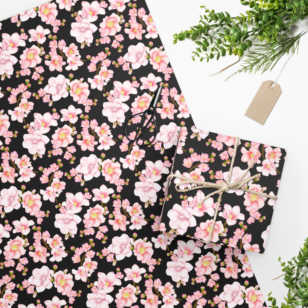 Pink Cherry Blossom Wrapping Paper, Valentines Holiday Gift Wrap,flower