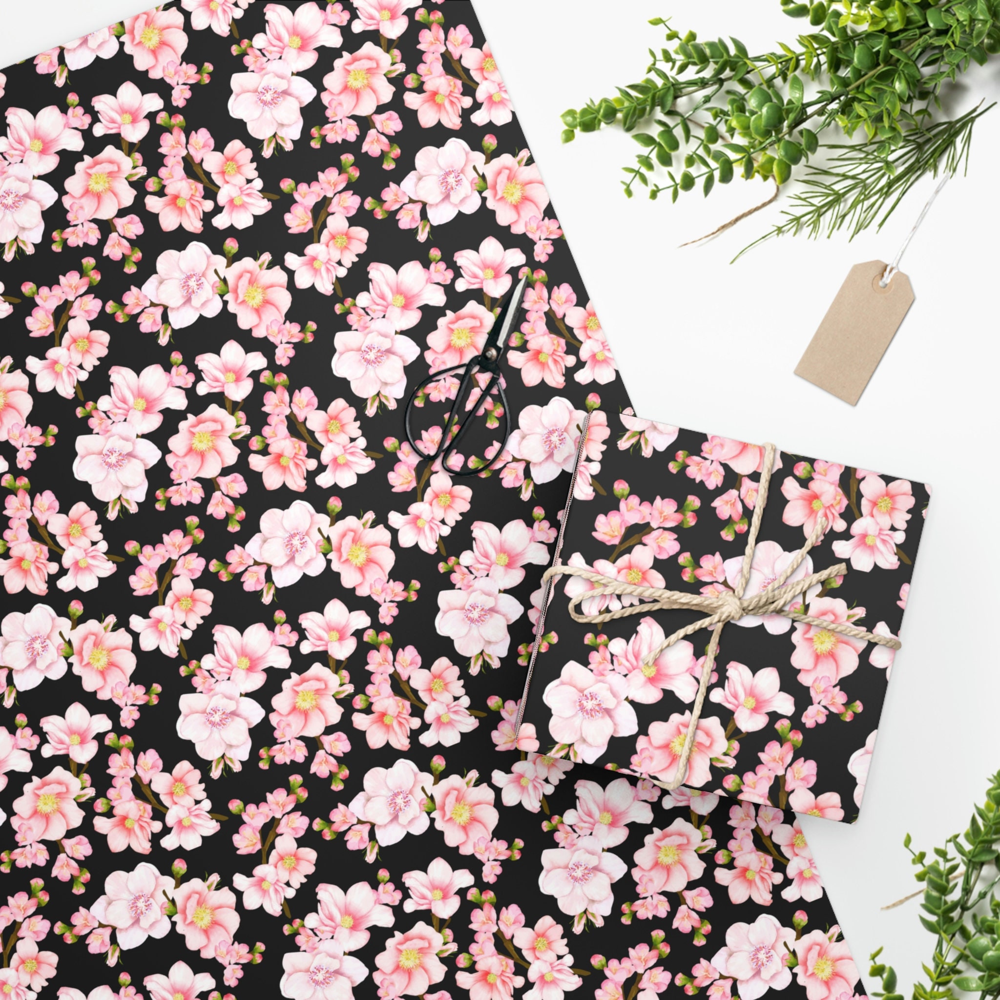 Pink Cherry Blossom Wrapping Paper, Valentines Holiday Gift Wrap,flower