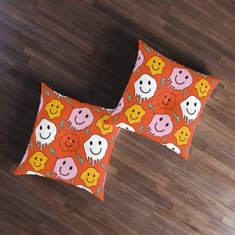 Preppy Throw Pillows Smiley Face Pillow Square Tufted Floor Etsy