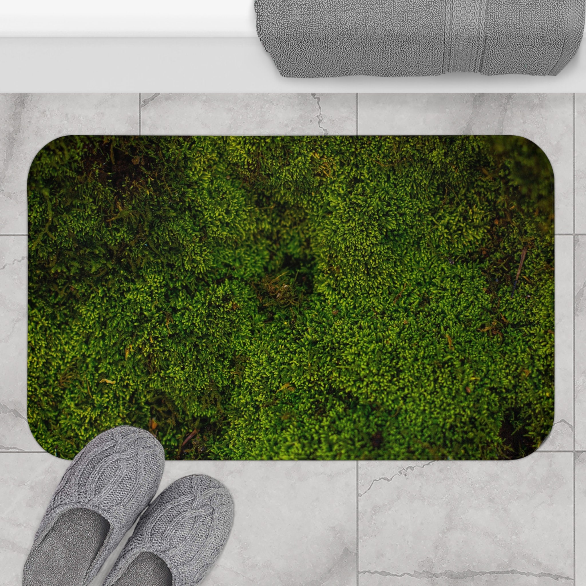 Green Bath Mat Nature Moss Print Bathroom Rug Tundra Shower Etsy