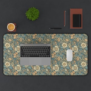 William Morris Style Desk Mat, Art Nouveau Aesthetic Floral Mousepad