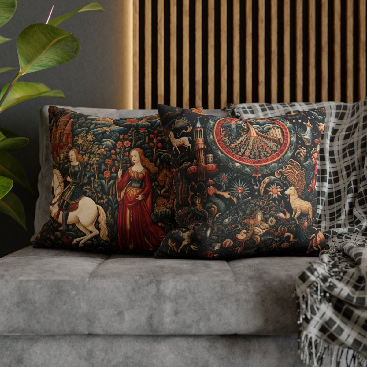 Casa Padrino luxury decorative pillow medieval multicolored 45 x 45 cm -  Printed cushion with fine tapestry fabric - Luxury decorative accessories 