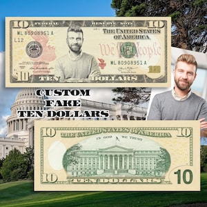 Personalisierter 10 Dollar Schein Vorlage: Benutzerdefiniertes Gesicht Requisit Geld (nur digital)