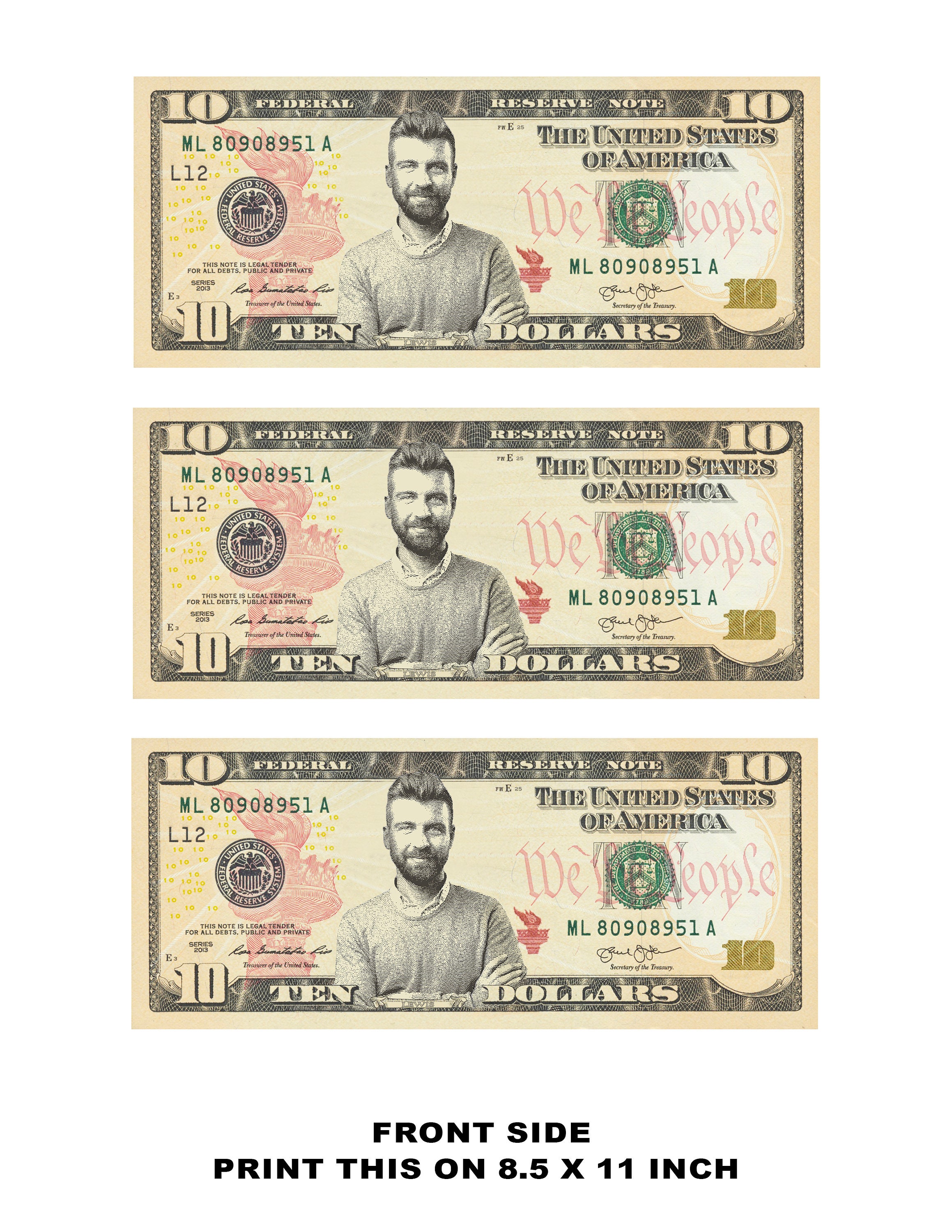 Customized 10 Dollar Bill With Your Face and Name Personalized Dollar Customized 10 Dollar Bill With Your Face and Name Personalized Dollar