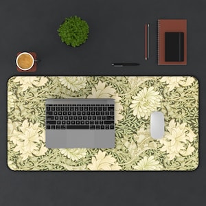 William Morris Desk Mat, Green Nature Desk Mat, Extended Mouse Pad, Trendy Workspace, Desk Accessory Decor