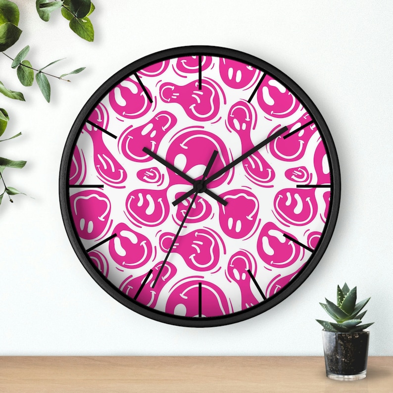 Hot Pink Smiley Face Wall Clock Preppy Aesthetic Room Decor Etsy