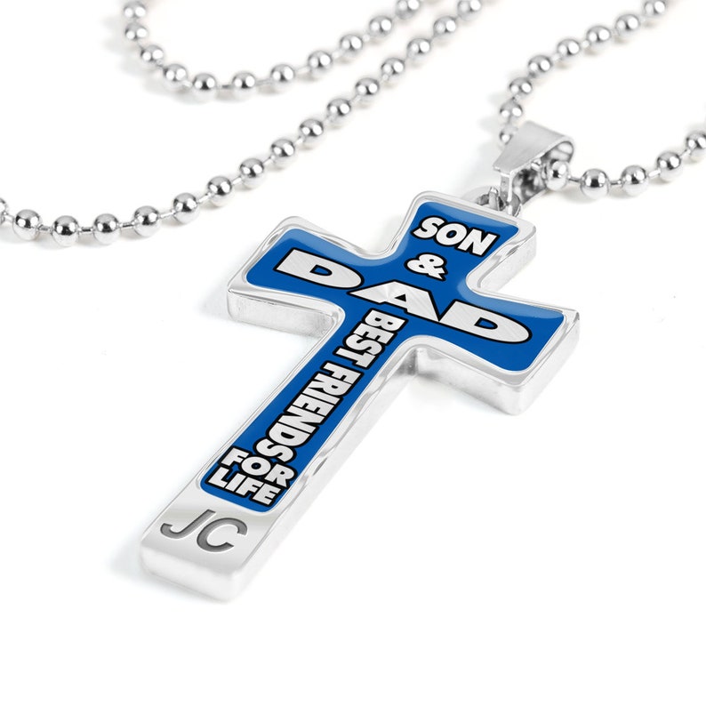 Gift For Son From Dad Custom Luxury Stainless Steel Cross Necklace Son /& Dad Best Friends For Life With Optional FrontBack Engravings