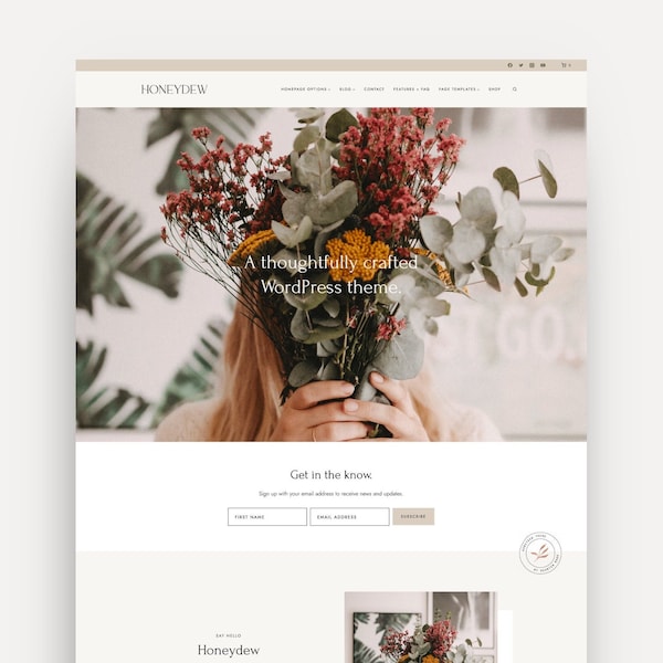 Honeydew WordPress-thema voor bloggers | Kadence Kindthema | Fotografie, galerij, winkel, zakendoen