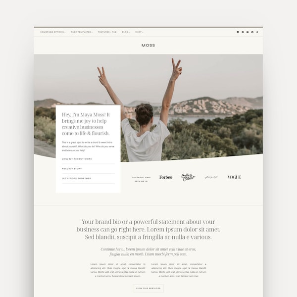 MOSS WordPress Theme for Coaches, Podcasts, Personal Brands, Creative Entrepreneurs, and Small Businesses | Modern Kadence Child Theme