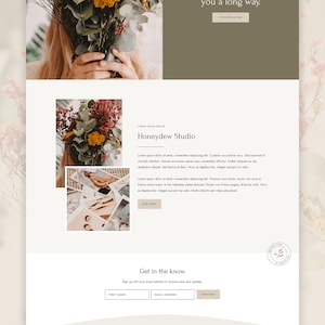 Mockup of the Honeydew WordPress theme designed on the Kadence theme that is perfect for bloggers, photographers, and creatives, showcasing a beautiful gallery and portfolio to display their work and creativity