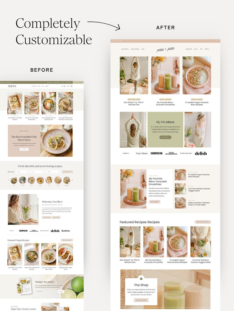 Olive WordPress theme for food bloggers mockup, showcasing a design customization example.