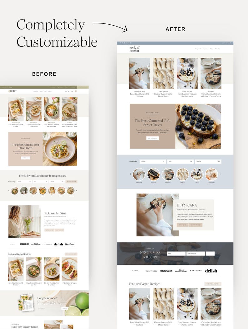 Olive WordPress theme for food bloggers mockup, showcasing a design customization example.