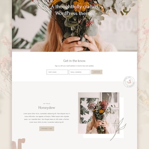 Mockup of the Honeydew WordPress theme designed on the Kadence theme that is perfect for bloggers, photographers, and creatives, showcasing a beautiful gallery and portfolio to display their work and creativity