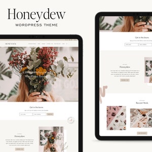 Mockup of the Honeydew WordPress theme designed on the Kadence theme that is perfect for bloggers, photographers, and creatives, showcasing a beautiful gallery and portfolio to display their work and creativity