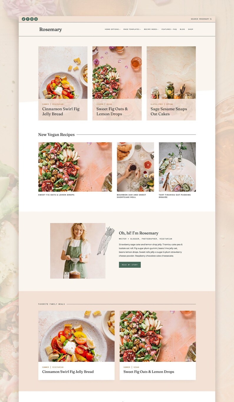 Mockup of the Rosemary WordPress Theme for Food and Recipe Bloggers Built on Kadence