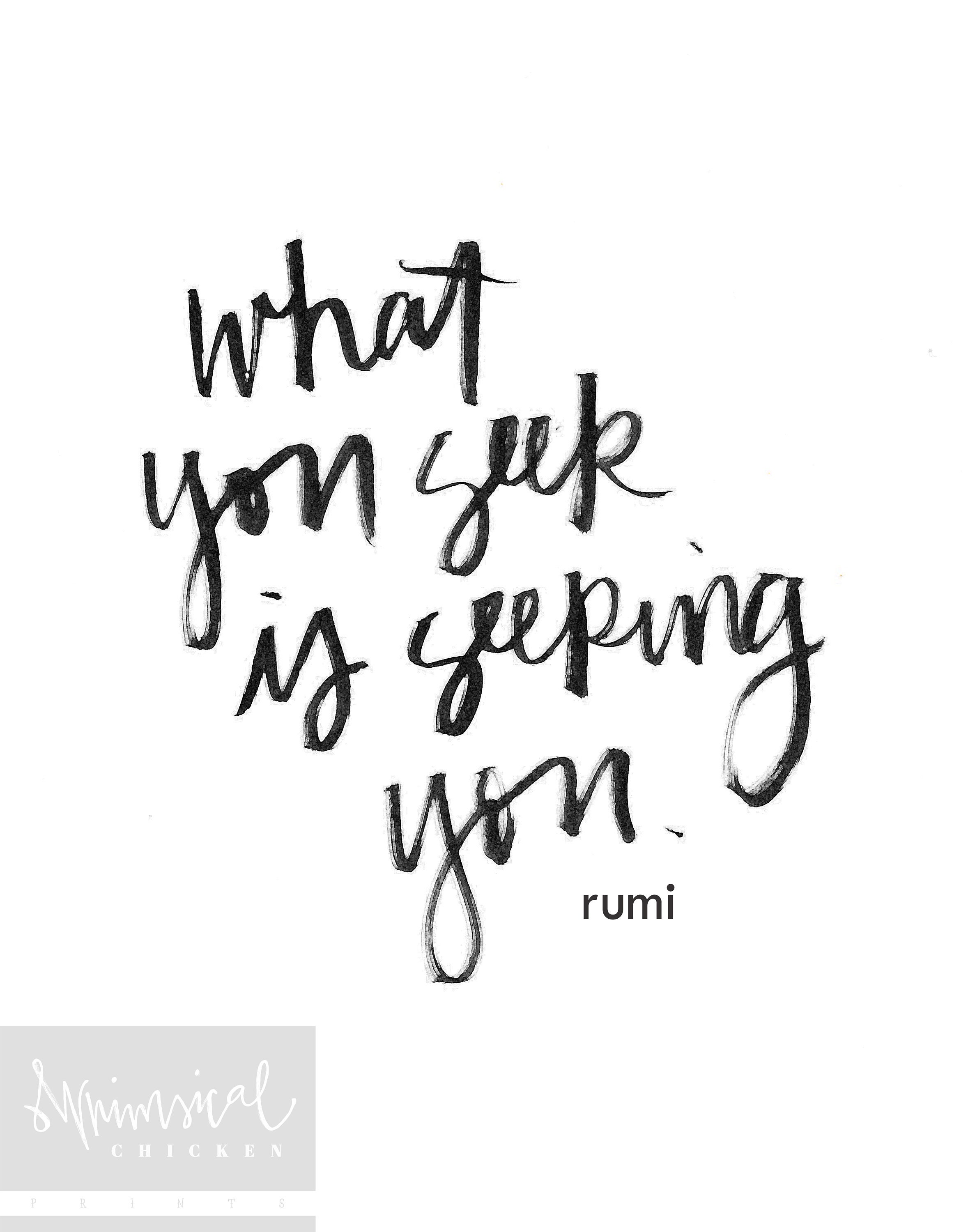 What You Seek is Seeking You Handlettered Rumi Quote Etsy