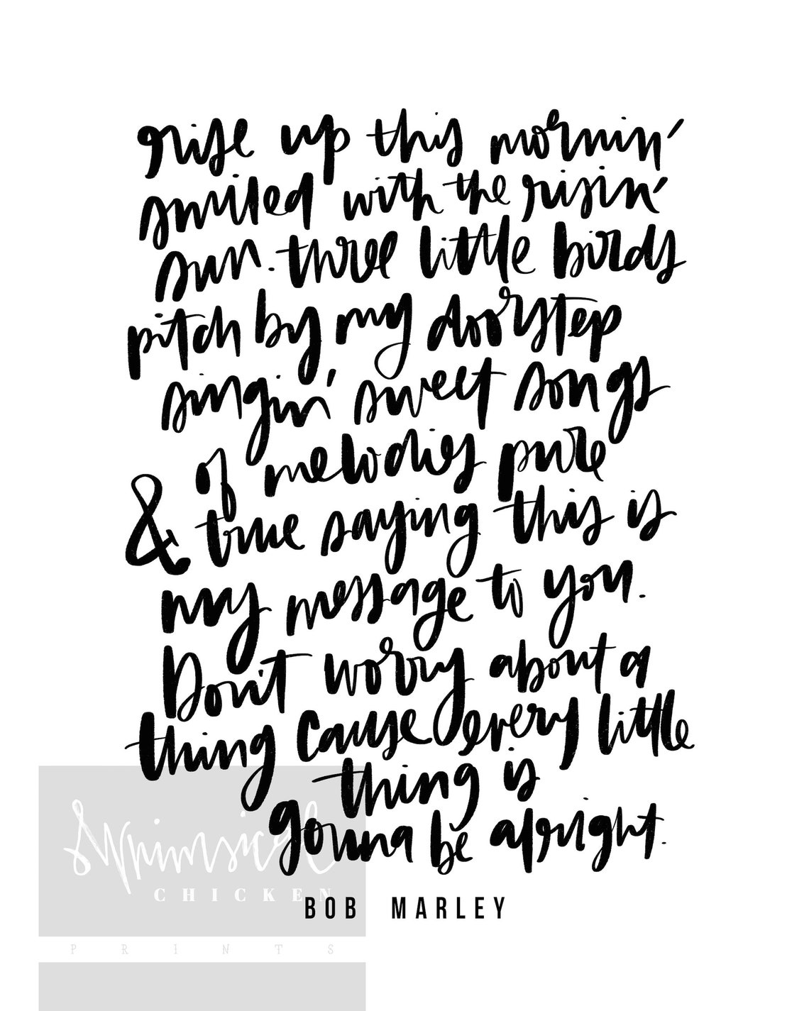 Three little birds lyrics bob marley art printable home etsy