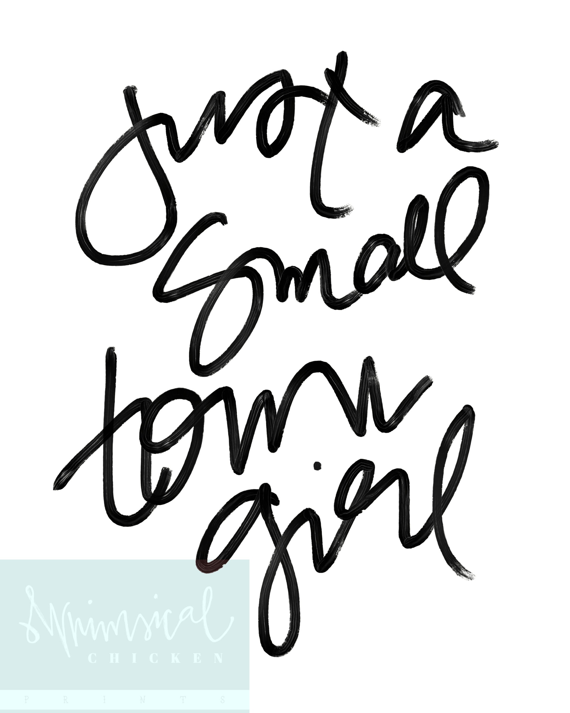 Just a Small Town Girl Handlettered Lyric Art Printable Etsy