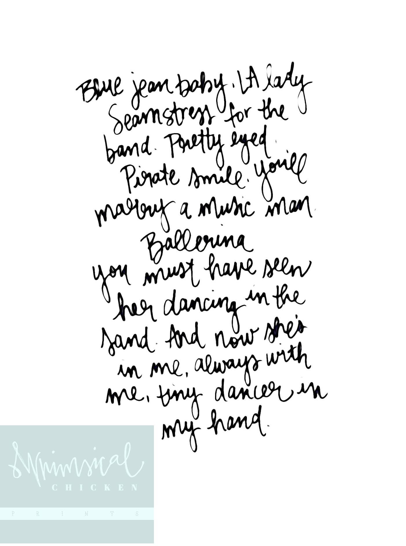 Tiny Dancer Elton John Lyrics Printable Digital Download