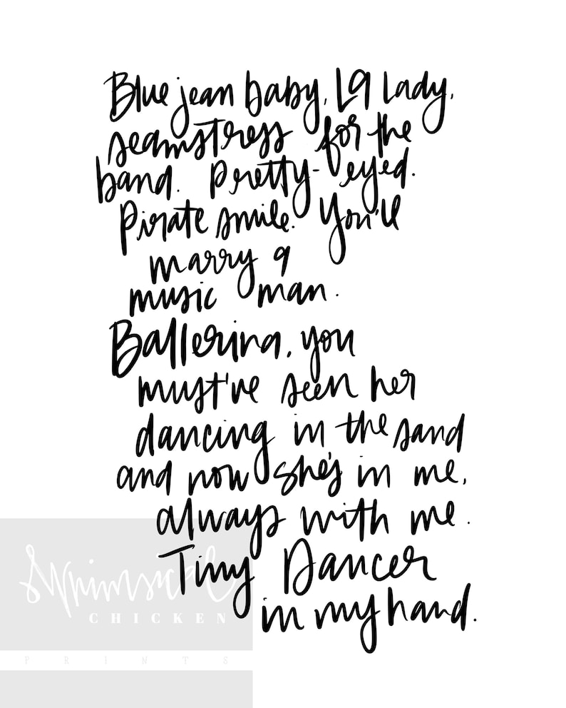 Tiny Dancer Elton John Lyrics Printable Digital Download
