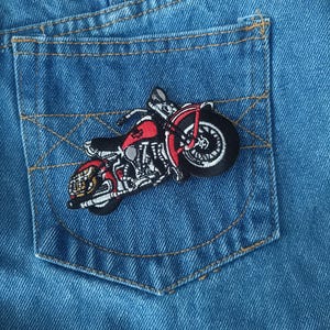 Red Racing Motorcycle Cartoon Cool Badge Patch Iron On Patches for Jackets Jeans Caps T-Shirt DIY Unique Gift