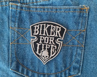 Biker For Life Cartoon Cool Badge Patch Iron On Patches for Jackets Jeans Caps T-Shirt DIY Unique Gift