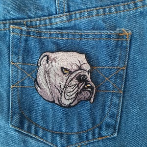 Graue Bulldogge Hund Tier Cartoon cool Badge Patch Aufnäher zum Aufbügeln für Jacken Jeans Mützen T-Shirt DIY Einzigartiges Geschenk