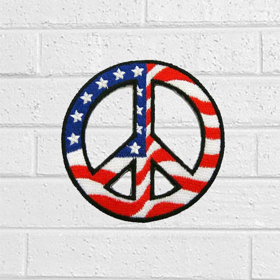 USA FLAG COLOR PEACE SIGN SYMBOL Embroidered Iron on Patch Free Shipping