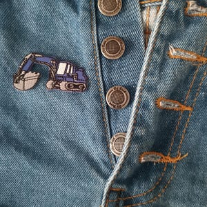 Mini Small Blue Excavator Truck Patch - Truck Patch - Iron On Patches - for Jackets, Jeans , Cap - Cool Badge Size 5.3 cm (W) x 2.8 cm (H)