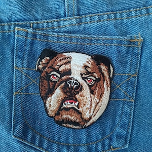 Wütend Bulldogge Hund Cartoon cool Badge Patch Aufnäher zum Aufbügeln für Jacken Jeans Mützen T-Shirt DIY Einzigartiges Geschenk